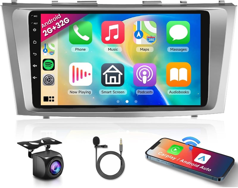 Podofo 2+32G Android 13 Car Stereo for Toyota Camry 2006 2007 2008 2009 2010 2011, 9 Inch HD Touchscreen Radio, Wireless CarPlay Android Auto GPS WiFi Bluetooth FM/RDS SWC Dual USB HD Backup Camera - Image 1